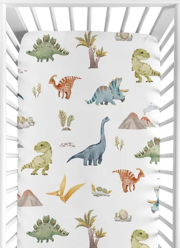Miniatura 11 de Sweet Jojo Designs Juego de sábanas para cuna de bebé de dinosaurio moderno azul y verde, suave, para recién nacido, se adapta a colchón estándar