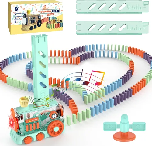 Juego de juguetes de tren de dominó para niños, 180 juguetes automáticos de tren de dominó con luces y sonido, juguetes educativos creativos para