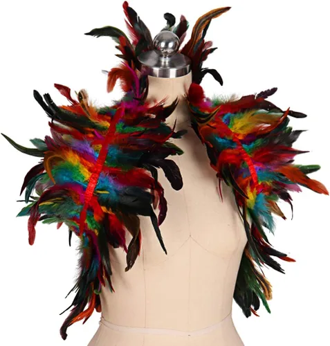 Miniatura 4 de Arnés de plumas para mujer, chal punk, victoriano, real, natural, de plumas, chal de carnaval, disfraz de baile gótico