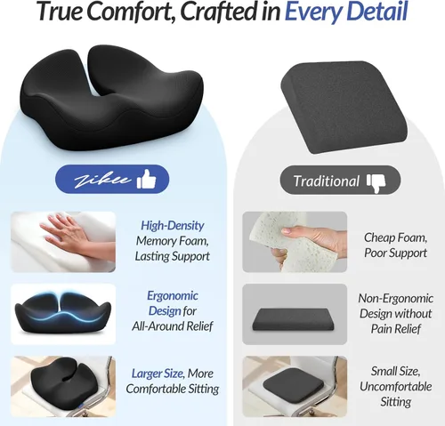 Miniatura 5 de ZIKEE Cojín de asiento pionero para aliviar la presión, cojín ergonómico para silla de oficina para ciática, espalda, hemorroides y alivio del dolor