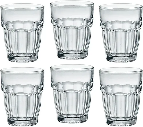 Bormioli Rocco Rock Bar - Vasos templados apilables de 2.25 onzas para bebidas frías, agua y cócteles, juego de 6, transparente