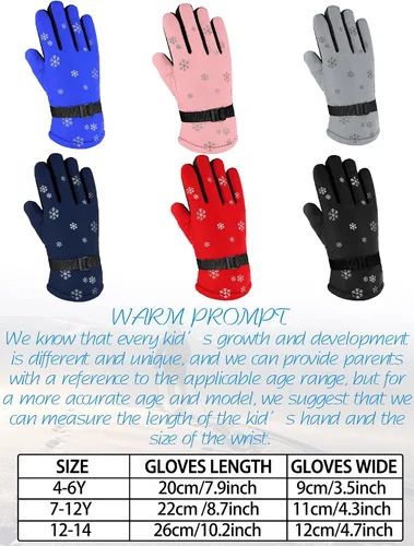 Miniatura 3 de 6 pares de guantes de invierno para niños, impermeables, guantes de esquí para nieve, cálidos, dedos completos, snowboard, guantes unisex para clima