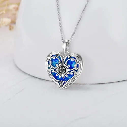 Miniatura 3 de SOULMEET Collar con medallón de ópaloabalónconcha de perlamalaquita en forma de corazón de girasol collar que sostiene fotos foto You are My