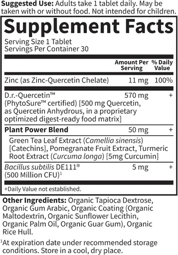 Miniatura 5 de Garden of Life Formulado por el doctor, recuperación de quercetina, 30 tabletas veganas