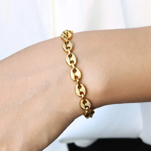 Miniatura 2 de Trendsmax Pulsera de cadena de eslabones de granos de café de 0.276 in chapada en oro de acero inoxidable trenzado para hombres y mujeres, 7-9