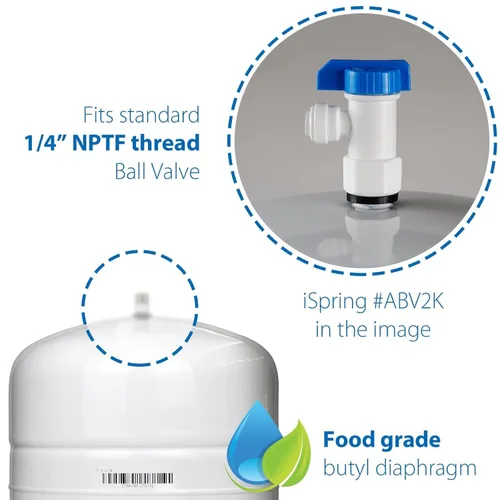 Miniatura 3 de iSpring T55M Tanque de almacenamiento de agua prepresurizado residencial de 5.5 galones para sistemas de ósmosis inversa (RO), color blanco Blanco