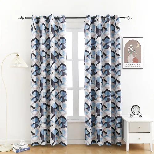 Wistown Cortinas opacas con ojales en la parte superior, modernas cortinas geométricas para dormitorio, color azul, blanco y marrón, cortinas opacas