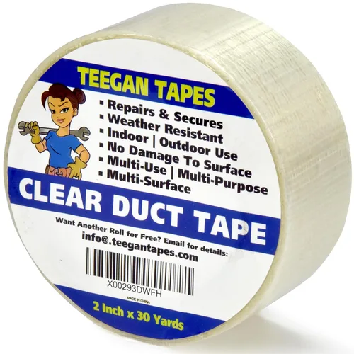 Gaffer Power Teegan Tape - Cinta de filamento de 2 pulgadas x 30 yardas, cinta transparente reforzada para embalaje, sellado y reparaciones de alta
