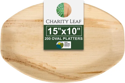 Miniatura 13 de Charity Leaf Bandejas desechables de hoja de palma de 13 x 9 pulgadas (10 piezas) platos de bambú para servir, tableros desechables, vajilla
