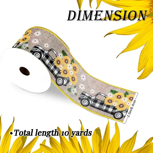 Miniatura 2 de Whaline Cinta vintage con borde de alambre para camión de girasol, para primavera y verano, diseño floral de búfalo a cuadros, cinta de envoltura
