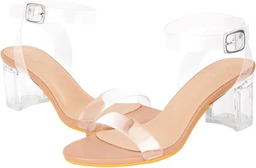 Miniatura 6 de ZriEy Sandalias de tacón transparente con tiras gruesas para mujer, de 2.2 pulgadas, puntera abierta, correa de tobillo ajustable, para bodas