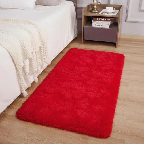 Miniatura 27 de DETUM Alfombra pequeña de 2 x 3 pies para dormitorio, Kicthen entrada, pasillo, lavable, antideslizante, color borgoña, alfombras de felpa