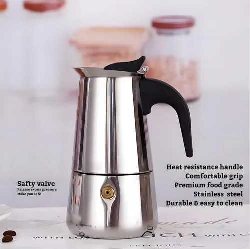 Miniatura 2 de Olla de café Moka de acero inoxidable, cafetera Moka para estufa, percolador de café, cafetera italiana, preparación de café cubano, cafetera Greca