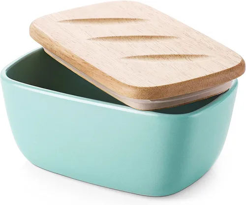 DOWAN Mantequillera Grande de 6.5 Pulgadas - Plato de Mantequilla de Cerámica con Tapa para Encimera - Mantequillera que Mantiene Hasta 3 Barras -