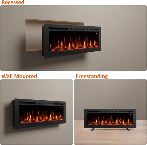 Miniatura 8 de Insertos de chimenea eléctrica de 54 pulgadas, llama y velocidad ajustables, calentador de termostato, empotrado, montaje en pared, independiente