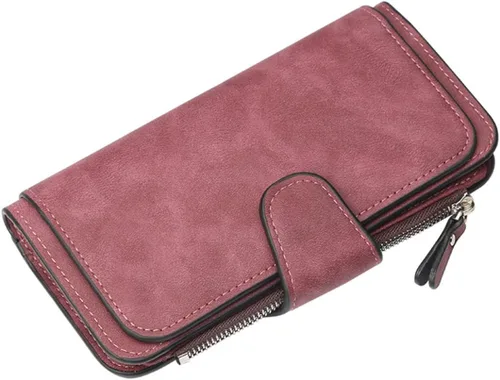 Miniatura 27 de Carteras de cuero para mujer con bloqueo RFID, billetera delgada, plegable, tarjetero con cremallera, bolsillo para monedas, ventana
