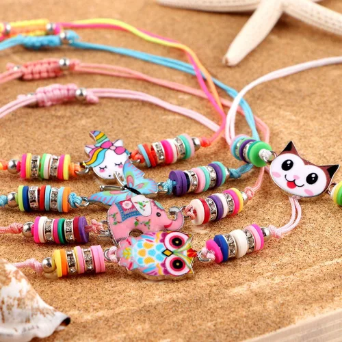 Miniatura 2 de Lorfancy 12 pulseras para niños y niñas, joyería con colgante de animal de unicornio, búho, pulsera de amistad tejida con diamantes de imitación