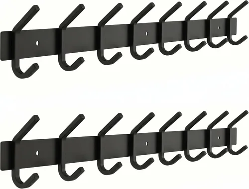 Miniatura 23 de Perchero de Abrigos Pequeño Negro Mate para Pared – Riel de Ganchos de Acero Inoxidable de 6 Pulgadas con 2 Ganchos Dobles para Abrigos