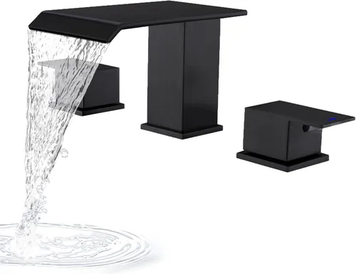 Grifo de bañera romano negro mate, juego de grifo de bañera de montaje en cubierta, 3 agujeros, cascada, grifo de bañera de alto flujo, relleno de