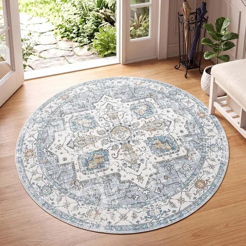 Miniatura 17 de jinchan Alfombra de área pequeña lavable floral vintage, alfombra de entrada simétrica de medio círculo de 2 x 3, alfombra de entrada suave de pelo