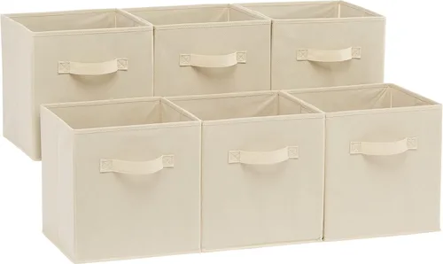 Miniatura 20 de Amazon Basics Contenedores de Almacenamiento Organizadores de Cubo con Asas, Tela Plegable, Paquete de 6, 10.5"x10.5"x11", Blanco/Gris Claro