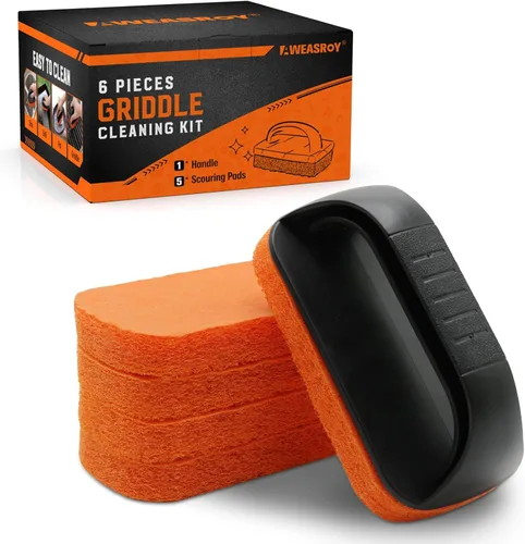 Kit de limpieza de parrilla de 6 piezas para Blackstone, kit de limpieza de parrilla plana antiarañazos para cocina, 5 almohadillas de limpieza y 1