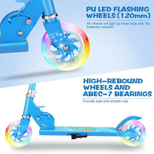 Miniatura 3 de Patinete para niños de 3 a 12 años - Patinetes para niños con ruedas LED iluminadas y manillar ajustable en 3 niveles, patinete rosa plegable y Azul