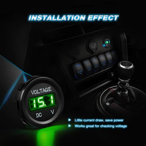 Miniatura 2 de Nilight Panel de voltímetro de pantalla digital LED DC12V Panel redondo digital impermeable VoltVolt Tester Gauge para barco, vehículo marino
