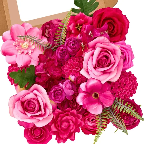 Miniatura 26 de Serwalin 2 Piezas Flores Artificiales Blancas Rosas Falsas Flores de Espuma de Seda Juego de Caja para Manualidades DIY Ramos de Pastel de Boda Un