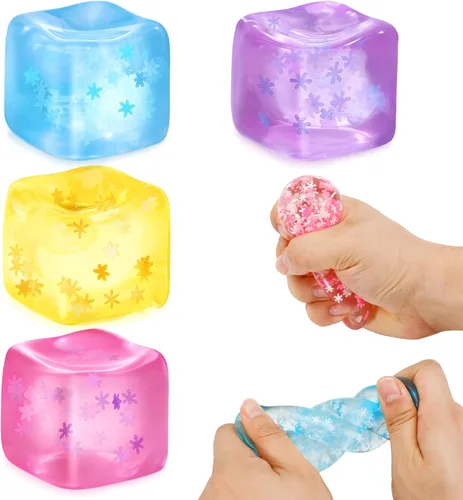 Miniatura 9 de 4 Pack Glitter Ice Cube Squishy, Slow Rising Stress Relief Toys, Square Stree Balls Fidget Toys for Adults Boys Girls, Squeeze Ball Sensory Toys for