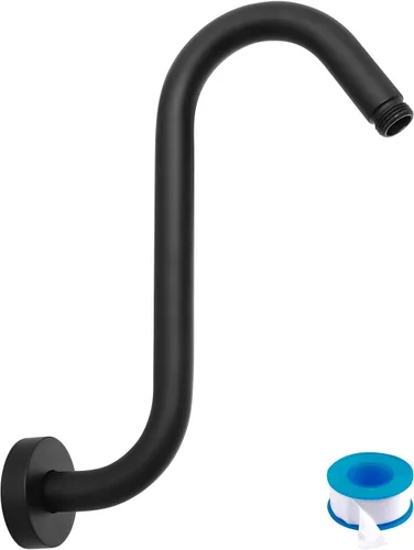 Miniatura 26 de Lordear Brazo de ducha montado en la pared, tubo de ducha de 12 pulgadas con brida, vástago de ducha redondo de 1/2 NPT para cabezal de ducha, negro