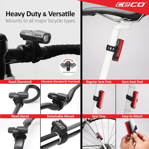 Miniatura 6 de CECO -Estados Unidos: faro delantero de 1000 lúmenes y luz trasera LED COB de 80 lúmenes para ciclistas que quieren ver lejos y ser visto desde