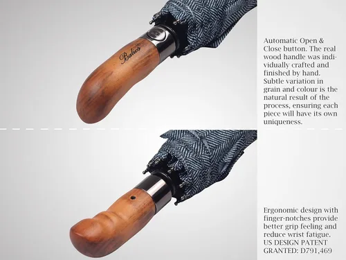 Miniatura 6 de Prestige - Paraguas plegable de viaje, mango de madera hecho a mano, apertura y cierre automático