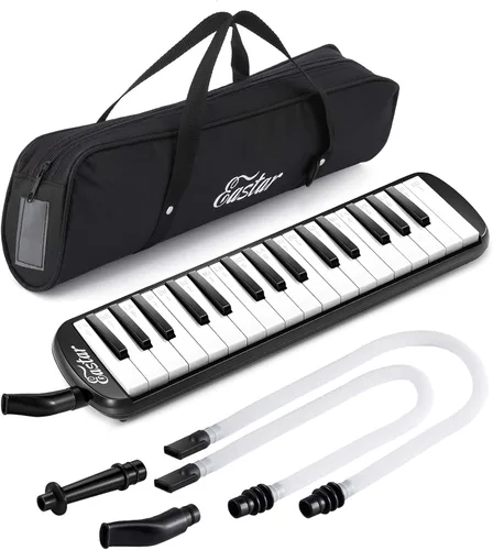 Eastar Melódica de 32 Teclas Instrumento de Teclado Piano de Aire Soprano con 2 Boquillas Dobles con Tubo, Bolsa de Transporte, Negro