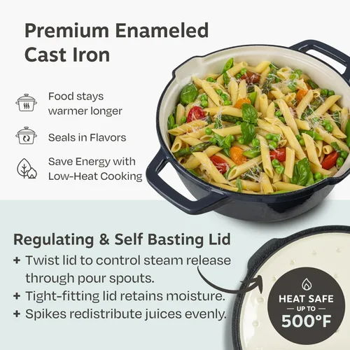 Miniatura 7 de NATIVO Juego de utensilios de cocina apilables de hierro fundido de 5 piezas, horno holandés esmaltado versátil, sartén sazonada y estofador de Gris