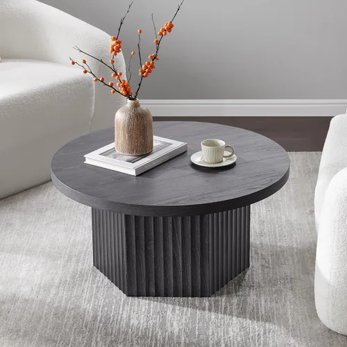 Miniatura 7 de SICOTAS Mesa de Centro Redonda para Sala de Estar, Mesa de Centro Acanalada Moderna de Mediados de Siglo con Almacenamiento, Mesa de Acento de Té