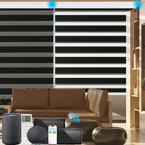Miniatura 27 de MYshade Persianas enrollables de cebra opacas (85 %) con cordón para ventanas interiores, persianas de doble capa beige para dormitorio, baño, sala