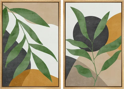 Miniatura 11 de SIGNFORD Lienzo enmarcado para pared, juego de arte con hojas de palmera de selva, polígonos geométricos, formas abstractas, ilustración, arte