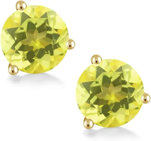 Miniatura 125 de Gem Stone King Aretes de oro de 14 quilates, 0.236 in, piedra natal redonda, Martini, 3 puntas, aretes de oro para mujer