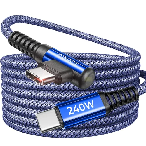 Miniatura 24 de AINOPE Cable USB C a USB C de 240W (6.6 pies, paquete de 2, USB C Chubby) Cable de carga rápida USB C a USB C, cable cargador USB C en ángulo recto