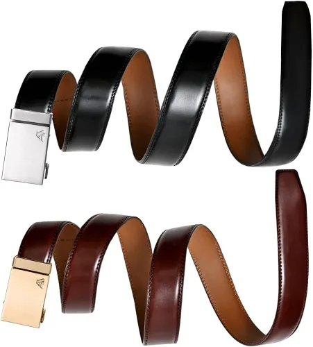 Miniatura 6 de Cinturón de trinquete para hombre cinturón ajustable de cuero genuino para hombre 1 38 pulgadas paquete de 2 cinturones deslizantes para vestido