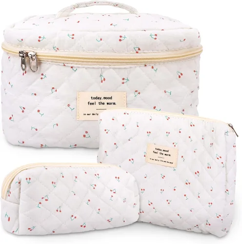 Miniatura 9 de GISMTR 3 Bolsas de Maquillaje Acolchadas de Algodón Grandes de Viaje Bolsa de Cosméticos Bolsa de Maquillaje Coqueta Bonita Bolsa de Tocador Floral