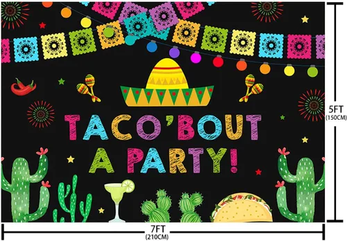 Miniatura 5 de Telón de fondo de fiesta de 7 x 5 pies, banderas coloridas de cactus, fondo de fotografía, decoración de baby shower, fiesta mexicana, despedida