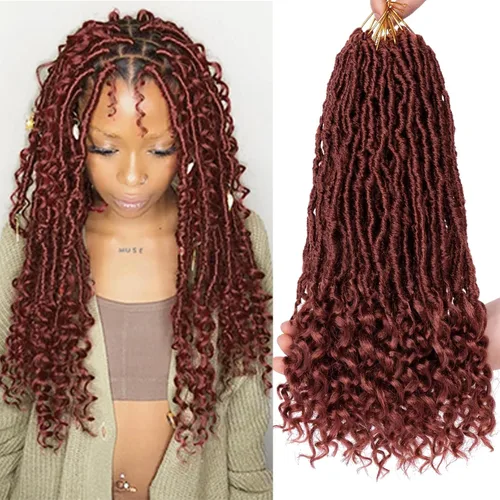Miniatura 35 de Leeven 7 paquetes de rastas sintéticas con extremos rizados de 18 pulgadas, rastas de diosa preenrolladas para cabello de ganchillo, 84 hebras 1b#