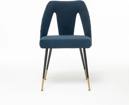 Miniatura 3 de Silla de comedor tapizada de terciopelo con patas de metal y respaldo abierto, decoración de remaches, silla auxiliar contemporánea, para comedor