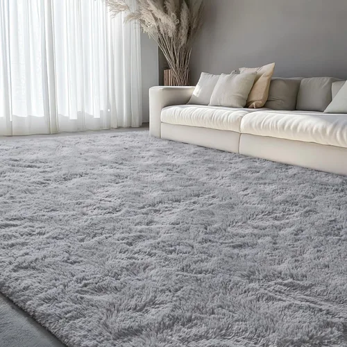 Miniatura 32 de EVOIONOS - Alfombra redonda gris para dormitorio, 5x5 pies; alfombras circulares suaves y esponjosas para sala de estar, alfombras de felpa peludas