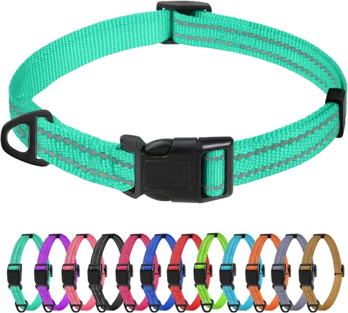 Miniatura 52 de TagME Collares de nailon reflectantes para perros, collar ajustable clásico para mascotas con hebilla de liberación rápida para perros pequeños