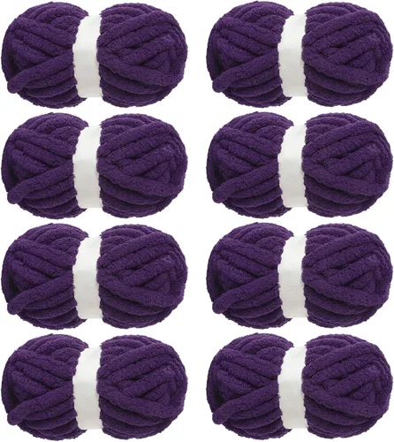 Miniatura 19 de MABOZOO Paquete de 8 ovillos de hilo grueso surtido para crochet - Chenilla jumbo esponjosa, hilo suave y voluminoso para tejer a mano o con los Rojo