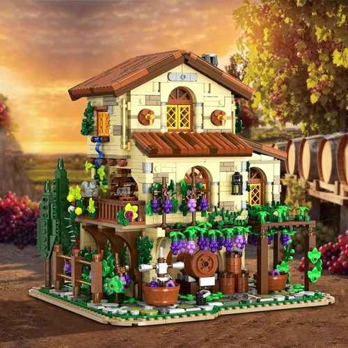 Miniatura 6 de INSOON Winery Chateau - Juego de construcción de casa con luces, modelo de construcción de castillo de viñedo, decoración del hogar, 1826 piezas