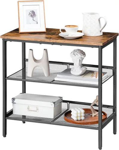 Miniatura 7 de HOOBRO Mesa auxiliar negra, mesa auxiliar de metal de 3 niveles, mesa negra pequeña con 2 estantes planos o inclinados ajustables para espacios Negro